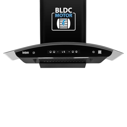 Image of Hindware Smart Appliances | Alexio Plus BLDC 90 cm Chimney | 1450 CMH | Curved Glass | Filterless | Auto Clean | Touch Control, Motion Sensor | 12 Yrs Warranty on Motor & 3 Yrs on Product (Black)