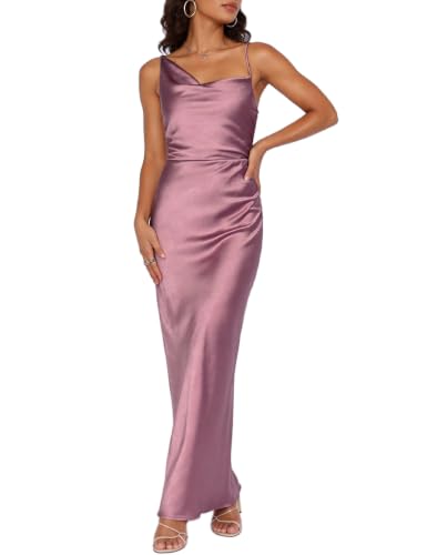 Image of Formal Satin Silk Spaghetti Strap Maxi Dresses for Women Wedding Guest
