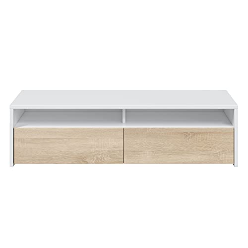 Mueble-de-Salon-modulo-de-Comedor-Kioto-Acabado-Color-Blanco-Artik-y-Roble-Canadian-Medidas-130-cm-Ancho-x-355-cm-Alto-x-402-cm-Fondo