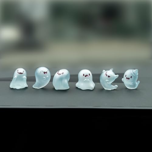 Rislobx Luminous Ghost Car Dashboard Decor 6PCS Fun Ghost Car Dash Decorations Rear View Mirror Ornament Interior Accessories for Home Office