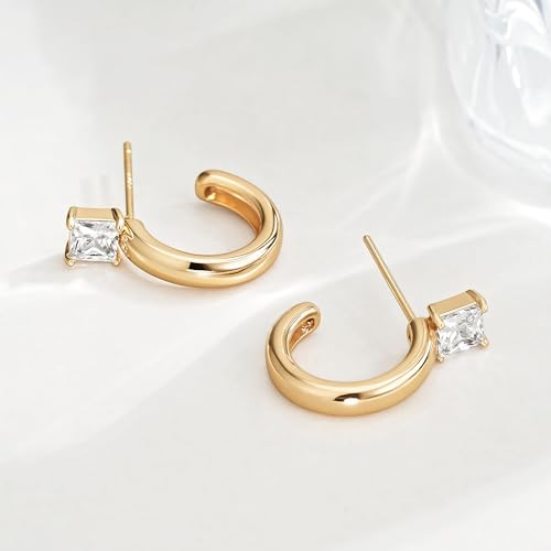 FETTERO Gold Hoop Earrings for Women, 14K Gold Plated Open C Shape Hoops Lightweight Chunky Gold Earrings, Hypoallergenic Gold Earrings for Women Ear Piercing Jewelry Gifts