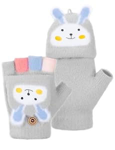 Melliex Kaninchen-Grau Klappbare Kinderhandschuhe
