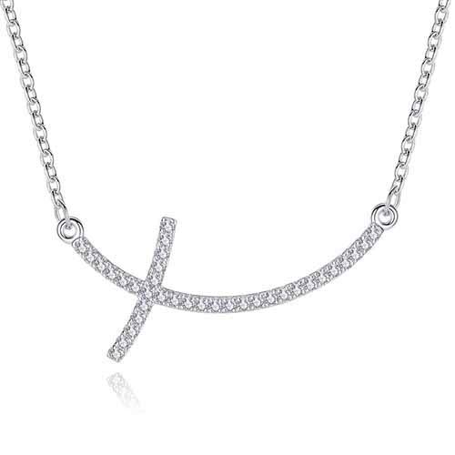 Croix Argent 925 véritable anti-ternissement et sa longue chaîne en zircone femme