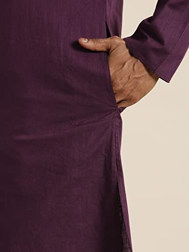 Image of VASTRAMAY Men Cotton Linen Solid Kurta | Cool & Breathable Ethnic Wear with Mandarin Collar for Eid, Holi & Festive Occasions