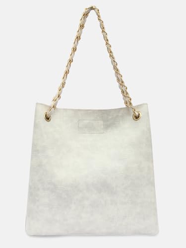 Image of Bagsy Malone Bucket Shaped Tote Bag-Set of 2 | Handcrafted Side Tote Bag and Handbag for Office and College (Croco Grey)