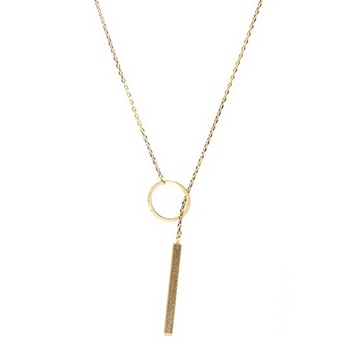 LiangXuanChen Women's Simple Gold/Silver Ring Circle Bar Pendant Shiny Alloy Short Necklace