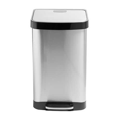Honey Can Do 50L Large Stainless Steel Step Trash Can with Lid TRS-08993 Silver