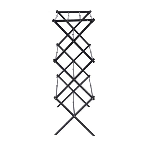 Image of JD FRESH 3-Tier Foldable Metal Clothes Drying Rack /Adjustable Wings for Indoor Outdoor Use and Dress Drying Stand /Easy to Move and Heavy Metal Laundry Organizer Stand (Black)