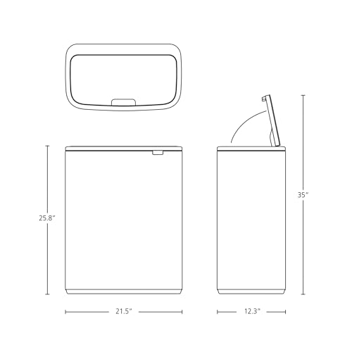 Image of Brabantia Bo Touch Bin Hi 13.2 Gallon /60L (Soft Gray), XXL Trash Can for Kitchen, Soft-Touch Garbage Can with Removable Inner Container
