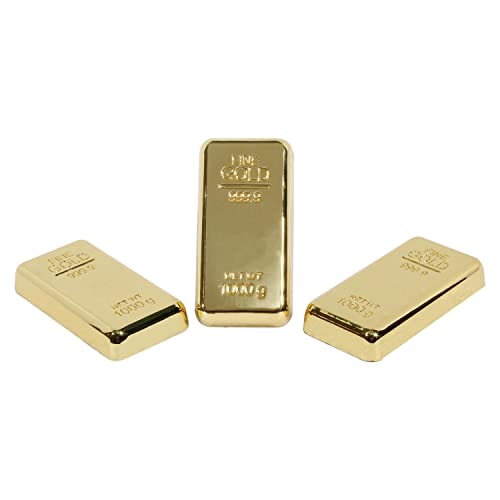 Décor 3 Pieces Combo Metal Gold Bar Paper Weight For Office Table Stylish, Gifting Items, Pirates Party, Birthday Or Money Heist Party Theme Decoration, Size (8 X 4 X 1 Cm, Each Piece 150 Gm)