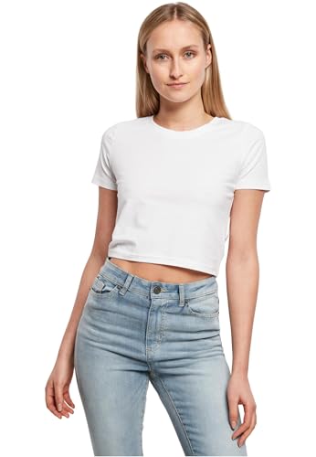 Build Your Brand Ladies Cropped Tee Damen T-Shirt Shirt Top Kurzarm kurzärmlig, Größe:S, Farbe:White
