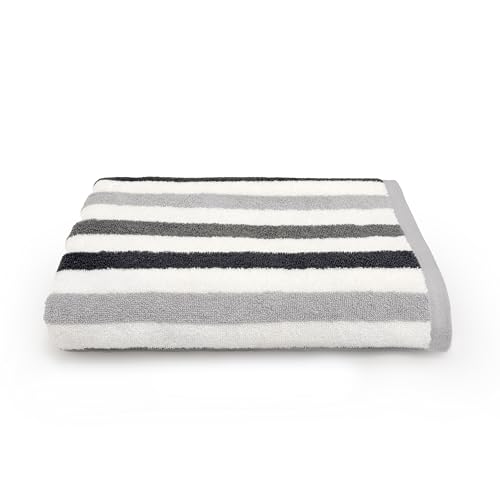 Allure Cali Striped Bath Sheet 90 x 150cm, 100% Cotton – Super Soft, Absorbent, Quick Dry Extra-Large Bathroom Towel (Grey)