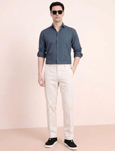 Image of DOXIC Men's Cotton Shirt with Spread Collar Neck Full Sleeves Classic Style Solid Pattern Regular Fit and Standard Length | Formal & Casual Wear Shirts