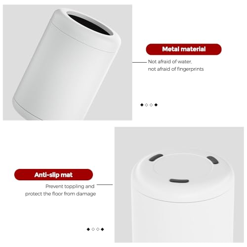Image of 8L /2.1gal Ceramic White Trash Can,Small Bathroom Trash Can,Open Top Modern Garbage Can for Bedroom,Bathroom,Powder Room,Bedroom,Office (White)
