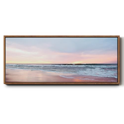 Renditions Gallery Abstract Paintings for Home Decor Misty Pink Morning Stroll Floater Frame Nature Prints for School Office Hotel Walls - 12"x30" Walnut Frame LT619