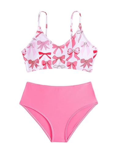 Image of Verdusa Girl's 2 Piece Cute Bikini Set Colorblock Camisole Tops and High Waist Bottoms Swimsuit