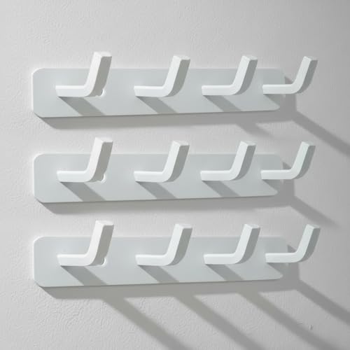 Image of SOSSI 4-Pin Wall Hooks for Hanging Cloth and Towel Hangers for Wall Hooks, Door Hangers, Hook Rail, Pack of 3 (White)