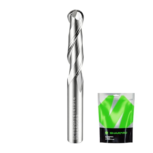 Image of 1 /4 Ball Nose CNC Router Bits 1 /4 Inch Shank, Carbide Ballnose Up Cut Router Bit, End Mill for Wood, Aluminum, Engraving, 1 inch CL, 2-1 /4 inch OVL
