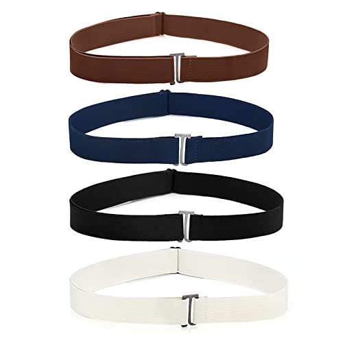 ONEINHE Paquete de 4 cinturones elásticos invisibles para mujer, cinturones ajustables para la cintura, cinturones planos con hebilla de Metal para pantalones vaqueros, vestidos Cover