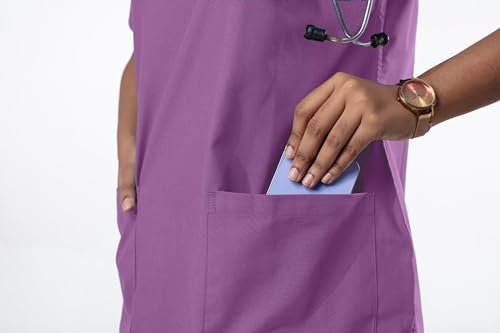 Image of Uniform Craft Women's 4 Pocket Scrub Suit Set | Medical Uniform | Cross V-Neck Poly Cotton | Short Sleeve Hospital Wear | Ideal for Doctors & Nurses (Lavender, 3XL)