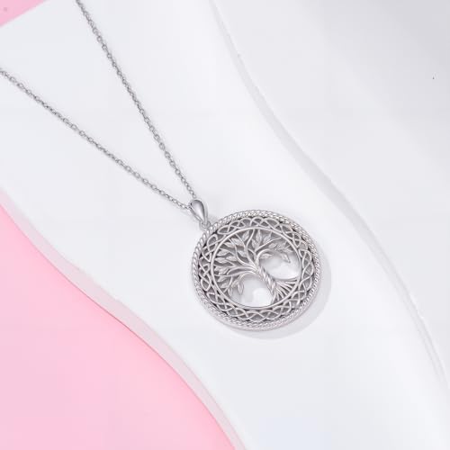Tree of Life Necklace with Celtic Knot for Her, Real Silver Life Tree Necklace with 18K White Gold Plated for Women Ladies Birthday Christmas Wedding Anniversary3