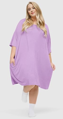 Image of KFUBUO Plus Size Nightgowns for Women Oversized Sleep Tshirts Dress Short Sleeves Sleepwear With Pocket Fit S-5XL