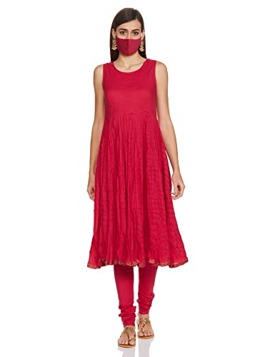 Image of BIBA Women Cotton Silk Straight Kurta Churidar Suit Set