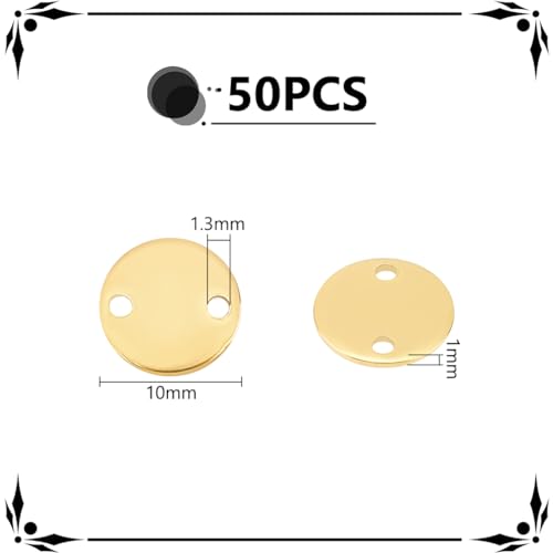 UNICRAFTALE about 50Pcs Gold 10mm Diameter 304 Stainless Steel Connector Charms Flat Round Linking Pendants 1.3mm Hole Small Engraving Blank Tag Pendants Metal Charms for DIY Bracelet Jewelry Making - Image 3