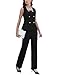Womens Two Piece Outfits Summer Fashion Button Scoop Neck Crop Vest Blazer Wide Leg Pants Suit Vacation Travel Black XL