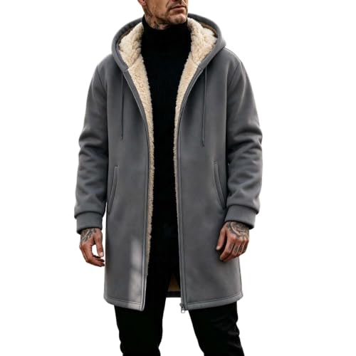 Mens Full Zip Up Hoodie Fleece-lined Casual Mid-length Winter Sweatshirts - image 2