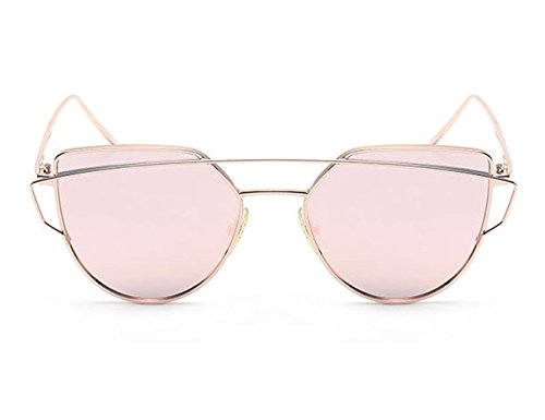 GAMT Mirrored Cat Eye Sunglasses Metal Frame Flat Lens Women Sunglasses