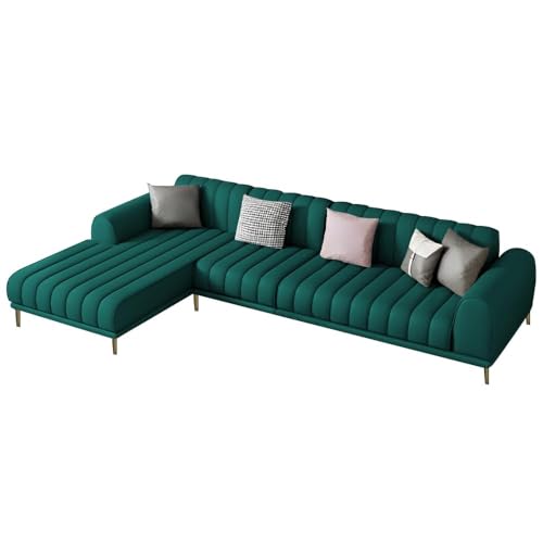 Image of Casaliving Herrick LHS 6 Seater L Shape Sofa Set with 2 Puffy for Living Room (Pine Colour Fabric) Premium Velvet Fabric Sofa