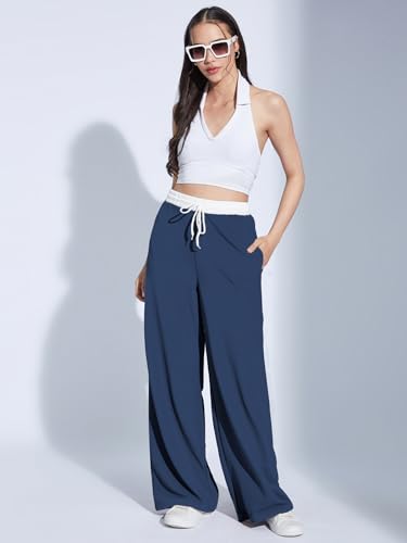 Image of Selvia Women's High Rise Solid Lycra Full Elastic Regular Fit Straight Trouser