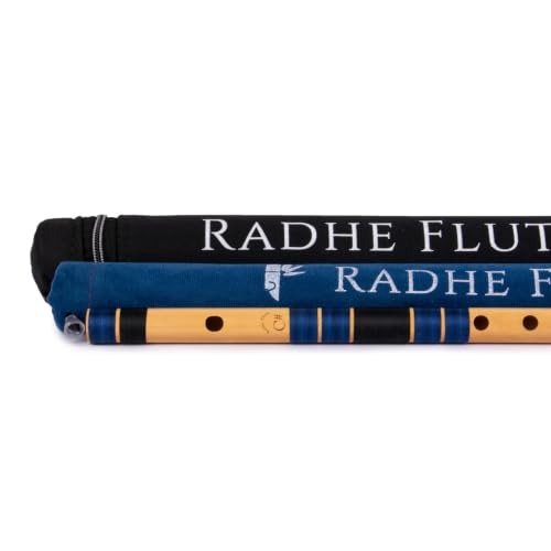 Image of Radhe Flutes Bamboo Bansuri C Sharp Right Handed Middle Octave (18 inch) With Hard Cover (Beige Flute With Dark Blue & Black Threads)