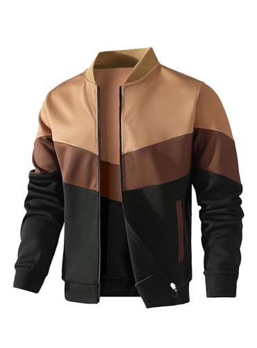 Image of Men's Lightweight Varsity Jacket Casual Bomber Jacket Stylish Color Block Coat
