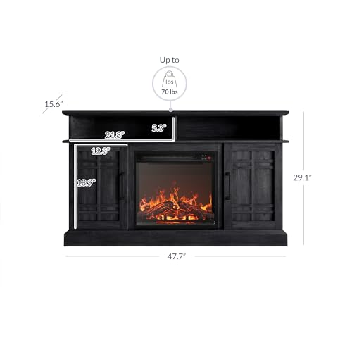 BELLEZE 48" TV Stand with 18" Electric Fireplace Heater, Modern TV Stand for TVs up to 50", Entertainment Media Stand with Open Shelves and Storage Cabinets for Living Room, Bedroom (Rustic Grey)