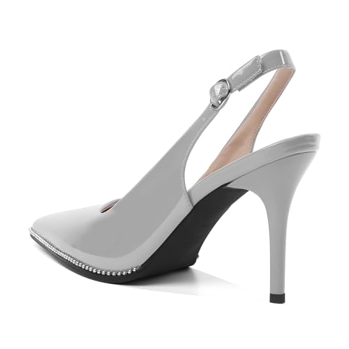 Image of SAMMITOP Women Slingback Heels Stilettos Closed Pointed Toe High Heel Silver Beaded Pumps Comfortable 3.5 Inch High Heels for Women Dressy Shoes