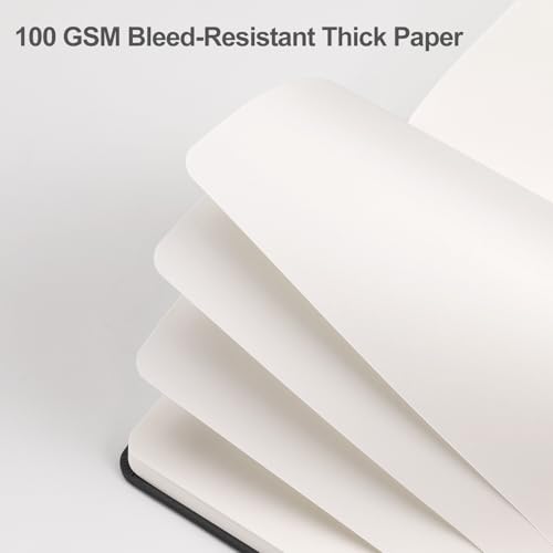 Image of EMSHOI Blank Journal Notebook, 192 Pages, A5 Size (5.7'' x 8.3'') | Leather Hardcover, 100 GSM Thick Paper, Unlined, Plain, for Sketching, Drawing, Painting, Sun Debossed (Black)