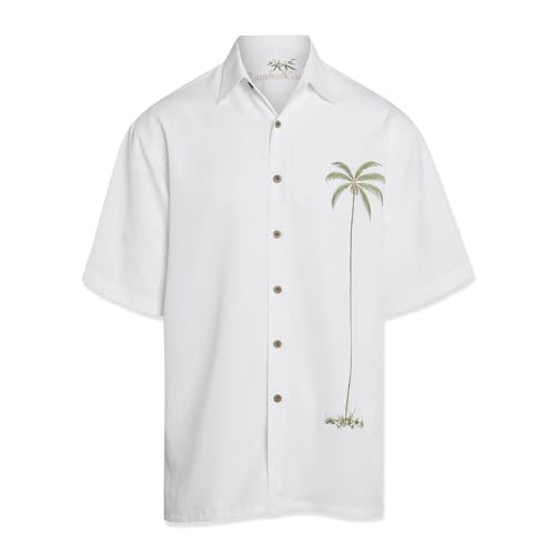 Bamboo Cay Men's Hurricane Palm Embroidered Camp Shirt - Black, Resort Wear