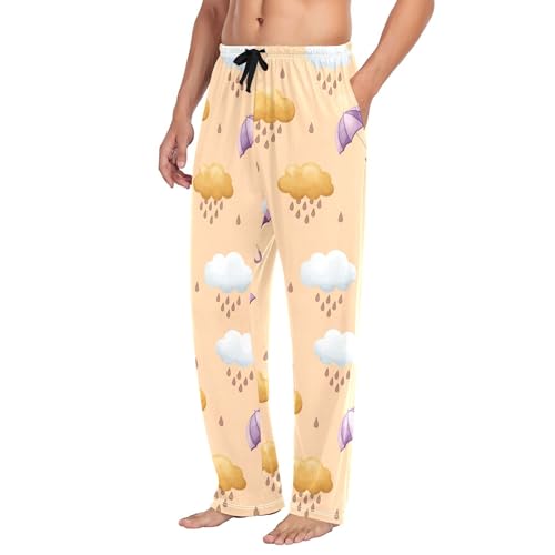 Men's Pajama Bottom Rainy Purple Umbrellas Cotton Pajama Pants Drawstring Sleepwear Long Pants Pockets4