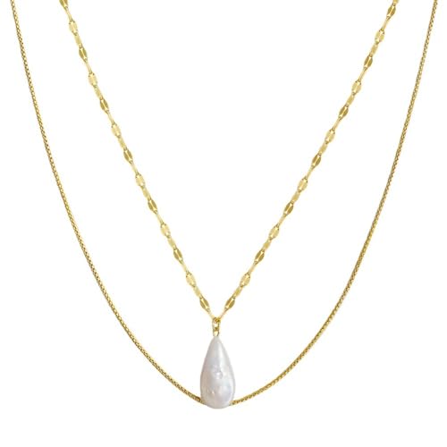 Colliers de perles à double couche femme avec pendentif larme bijoux d'été