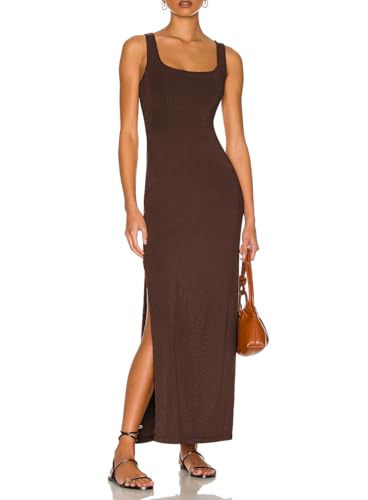 Image of Women Backless Bodycon Maxi Dress High Side Slit Twist Back Tank Dress | Criss Cross Twist Back Clubwear Scoop Neck Evening Party Dress Casual Vacation Beach Sundress Sleeveless Slit Prom Gown