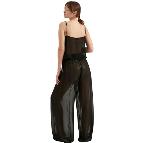 TUBANUR Women's Chiffon Pants | Wide Leg Elastic Waist Loose Trousers | Summer Women Pants2