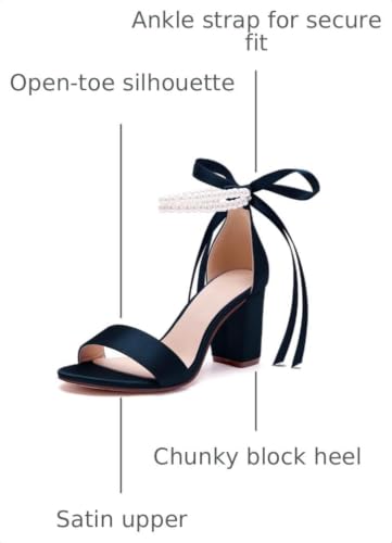 Image of Women's Open Toe Pearl Wedding Shoes for Bride High Heels Sandals Satin Bridal Block Chunky Heels Ankle Strap Prom Evening Party Pumps