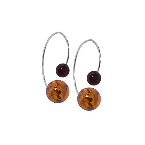 ANDANTE Premium Collection Boucles d'oreilles en véritable ambre de la Baltique en argent sterling 925 – Grandes demi-créoles – Double face – Certifiées – Or de la mer – Couleur cerise et cognac
