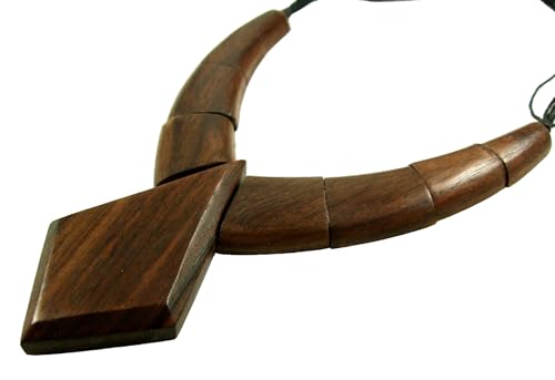 Wooden Necklace for Women Men, Natural Large Boho Tribal Sono Wood Pendant on Adjustable Cord Handmade Necklace GA0823