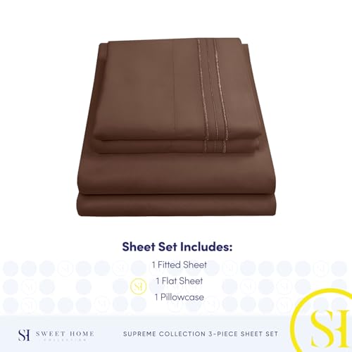 Twin XL Sheets - Breathable Luxury Sheets with Full Elastic & Secure Corner Straps Built In - 1800 Supreme Collection Extra Soft Deep Pocket Bedding Set, Sheet Set, Twin XL, Brown