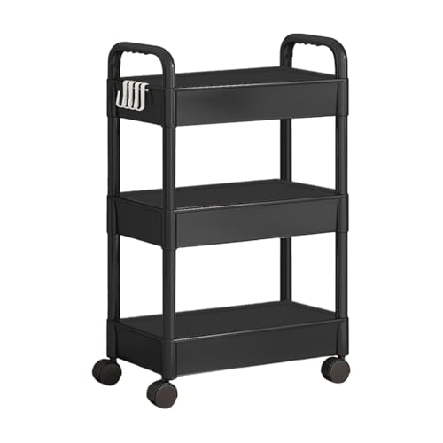 Image of Rolling Utility Cart - Storage Cart on Wheels | 3 Tier Rolling Cart Organizer | Storage Rack Utility Cart | Storage Cart Movable Storage Organizer for Nursery, Kitchen, Bathroom, Craft Room
