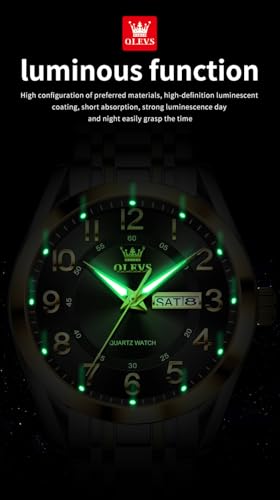 Image of OLEVS Mens Watches Business Large Numer Easy to Read Quartz Watch Stainless Steel Waterproof Luminous Date Casual Male Watch