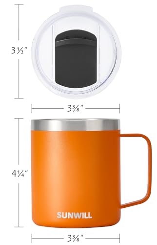 Image of SUNWILL Insulated Coffee Mug with Handle, 14oz Stainless Steel Togo Coffee Travel Mug, Reusable and Durable Double Wall Coffee Cup, Powder Coated Orange